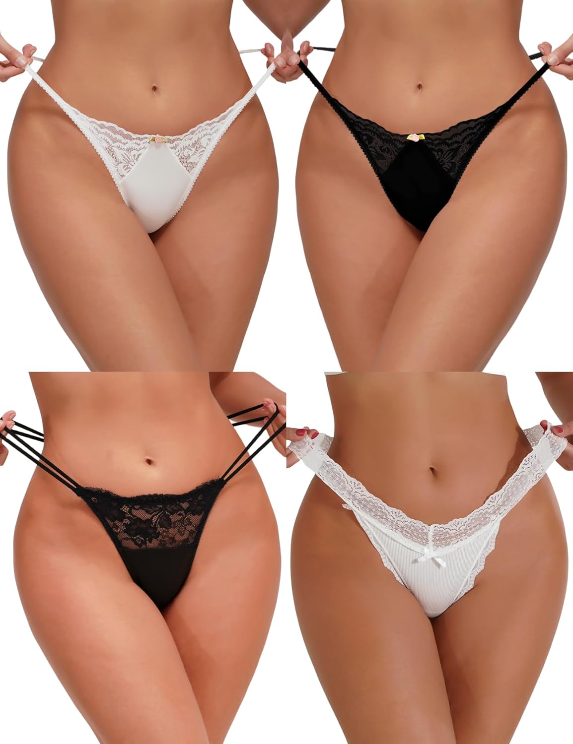 Lncozun Sexy Lace G-String Thongs for Women Cheeky Panties Underwear Stretch T-back Tangas Low Rise Lingerie Briefs