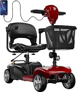 4 Wheels Mobility Scooter for Adults, 15 Miles Long Travel Range Foldable Lightweight Mobility Scooter, 350 lbs Capacity, Motorized Scooter for Seniors with LED Headlight and Detachable Basket (Red)
