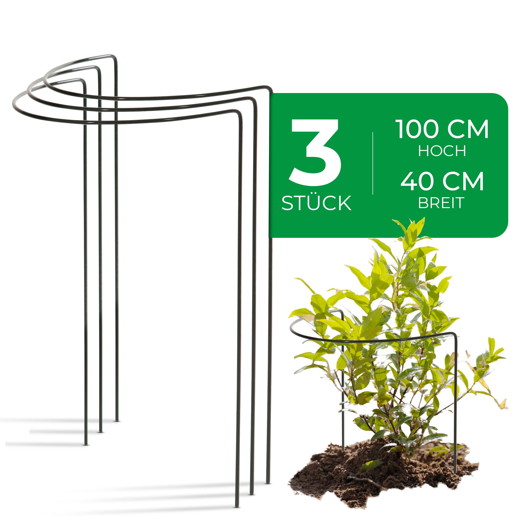 Novatool 3 Strauchstütze 100 cm hoch halbrund 40 cm grün Staudenhalter Blumenhalter Rankengewächs Pflanzenstütze Blumenstütze Staudenstütze Rankhilfe Strauchhalter Rosenstütze