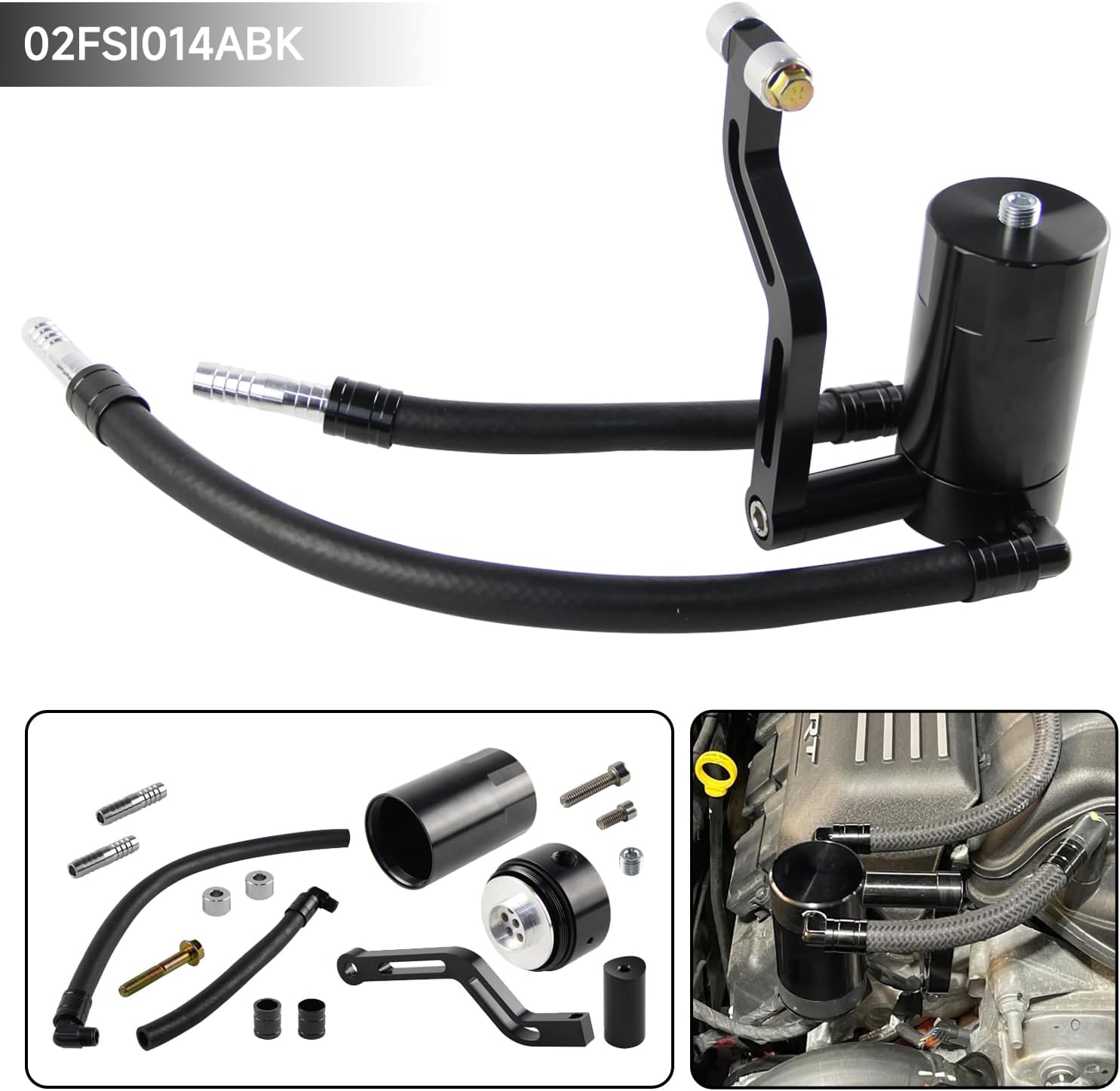 Billet Oil Catch Can Separator Technology Hoses Upgrade - Compatible w/ 2011 to Present Scat Compatible with 2011-Present 6.4 392 HEMI, Charger, Challenger, and 300