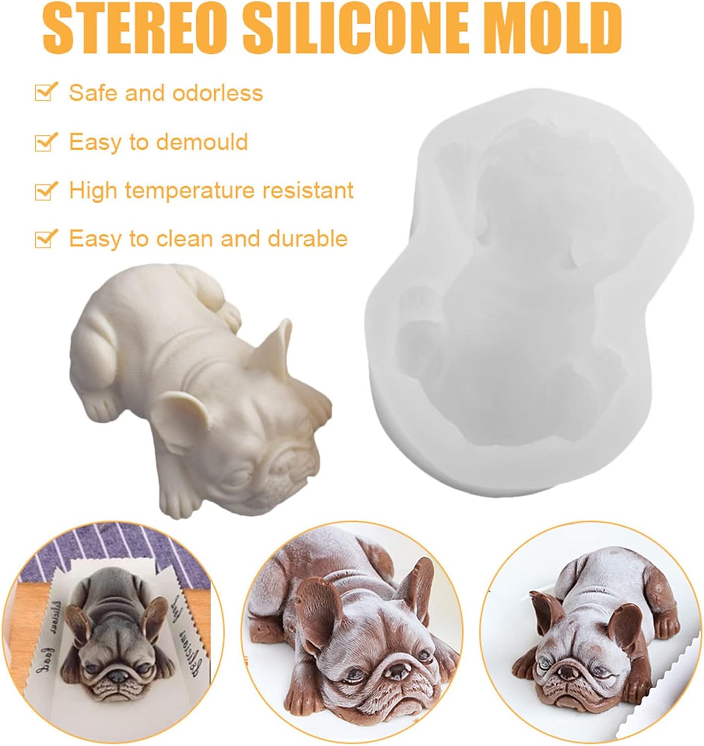 French Bulldog Soap Mold Silicone Mold for Fondant Chocolate Candy Cake Decorating Silicone Candle Molds Plaster Polymer Clay