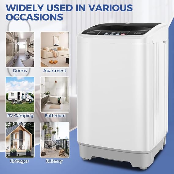 Nictemaw Portable Washing Machine with Drain Pump, 17.8Lbs for Apartment | Portable Washer, 2.4 Cu.Ft, Full-Automatic, 10 Programs 8 Water Levels, 24H Delay, Energy Saving, Quiet for Sink, Dorms, Rv