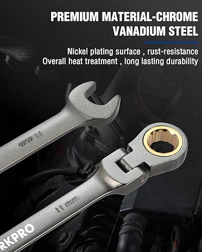 Miniatura 71 de WORKPRO Juego de llaves combinadas de trinquete de cabeza flexible de 8 piezas, SAE 5/16-3/4 pulgadas, 72 dientes, construcción CR-V, niquelado