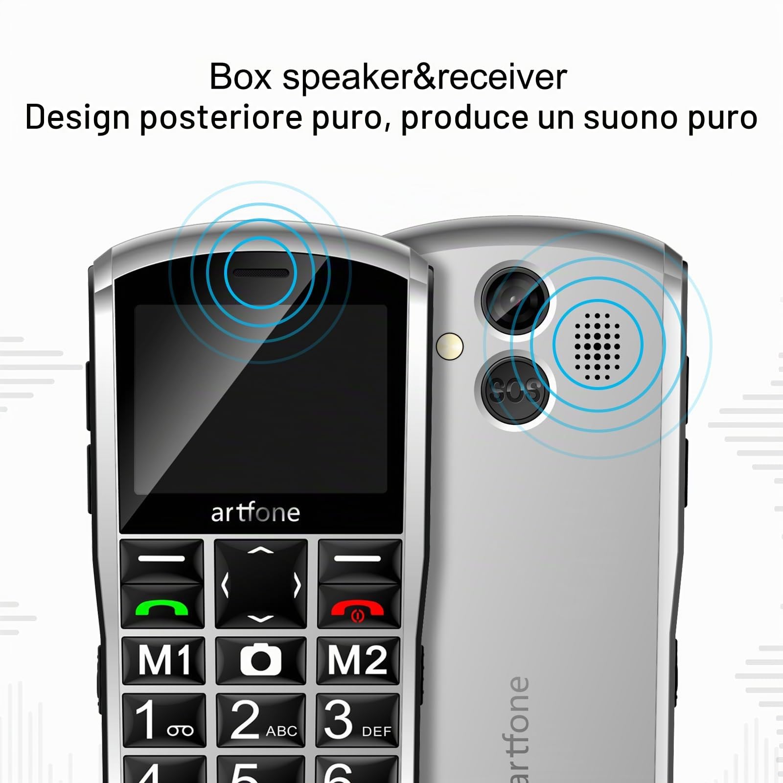 artfone A400 Pro 4G Telefono Cellulare per Anziani con Tasti Grandi丨Funzione SOS丨Chiamata Rapida丨Volume Alto丨Base di Ricarica丨Funzione di orario丨Doppia SIM丨Fotocamera丨Batteria da 1800 mAh - Argento
