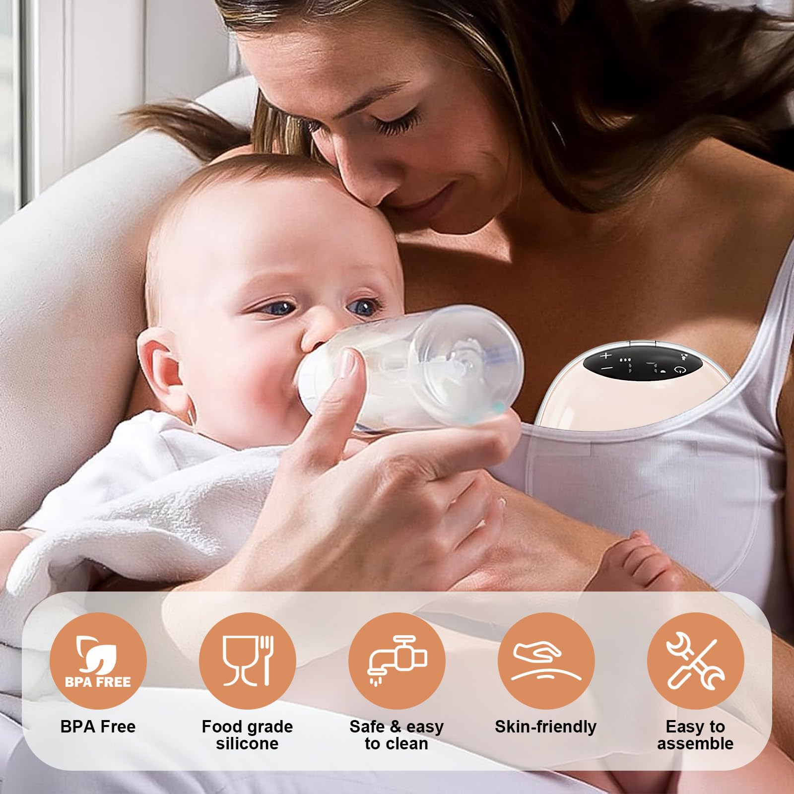 TOPCHANCES Electric Breast Pump,Wearable Hands Free Electric Pump,4 Modes 12 Levels,Portable Lightweight Pump 17/19/21/24mm Flange,Leak-Proof and Ultra-Quiet,BPA Free(Touchscreen,Pink,2PCS) - Image 4