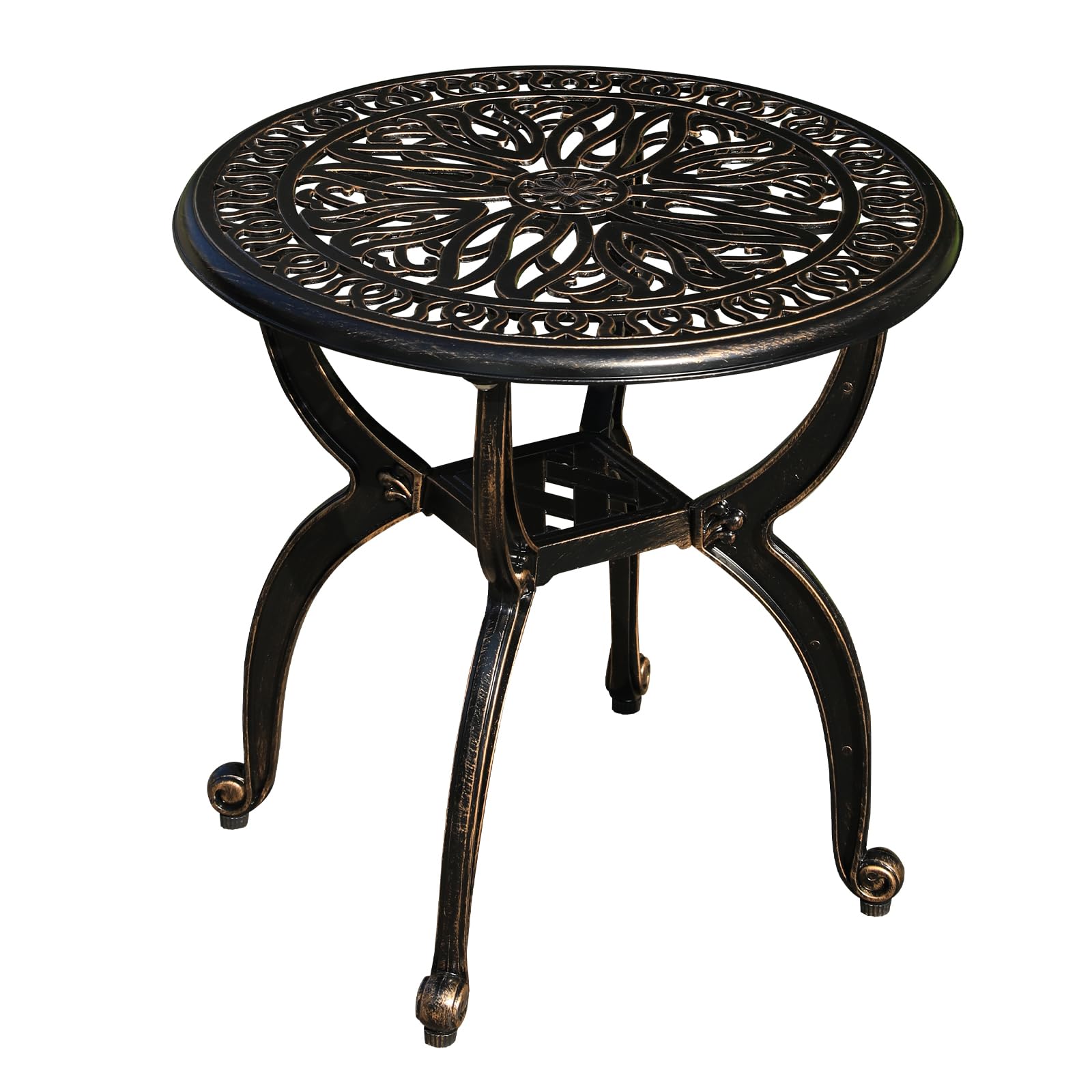GXOUTAL Cast Aluminum Outdoor Side Table, All Weather Round Small Coffee Table for Patio,Park,Lawn,Yard (18.5" Bronze)