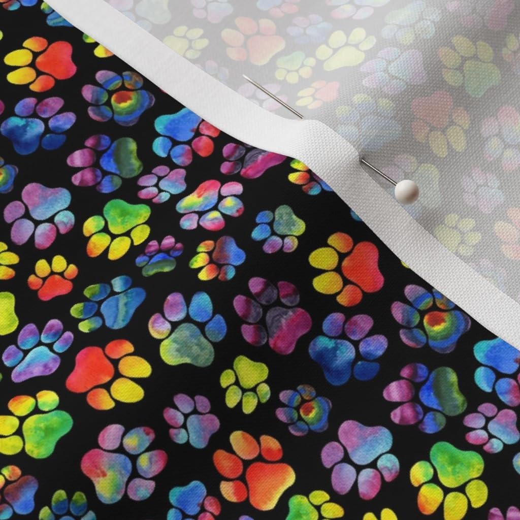 Spoonflower Fabric - Rainbow Paw Prints Black Small Dog Animals Cat Puppy Dogs Watercolor Printed on Petal Signature Cotton Fabric Fat Quarter - Sewing Quilting Apparel Crafts Decor