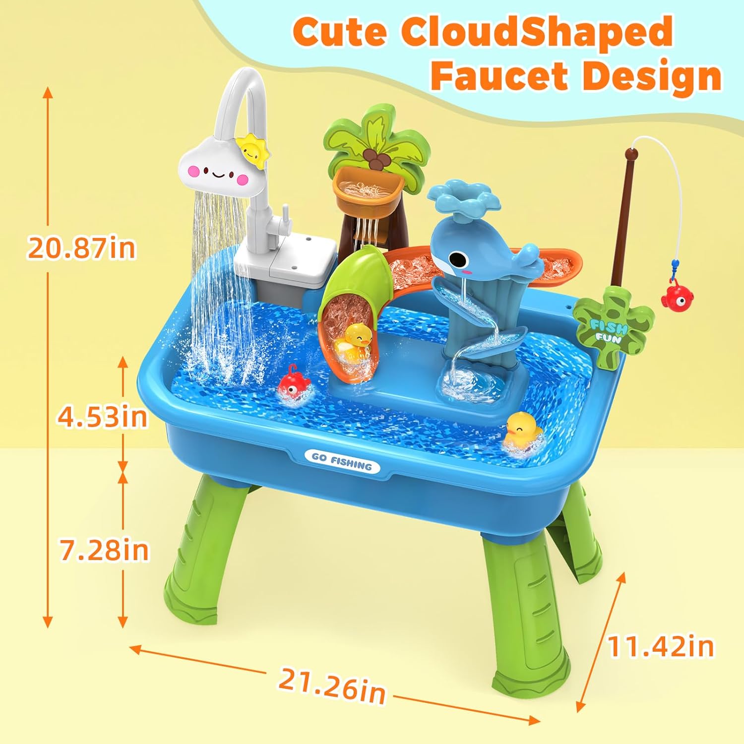 Water Table for Toddlers 1-3 with Electric Water Pump, Sand and Water Table for Kids Ages 4-8 Play Sink with Running Water & Electric Faucet, Role Play Sensory Toys