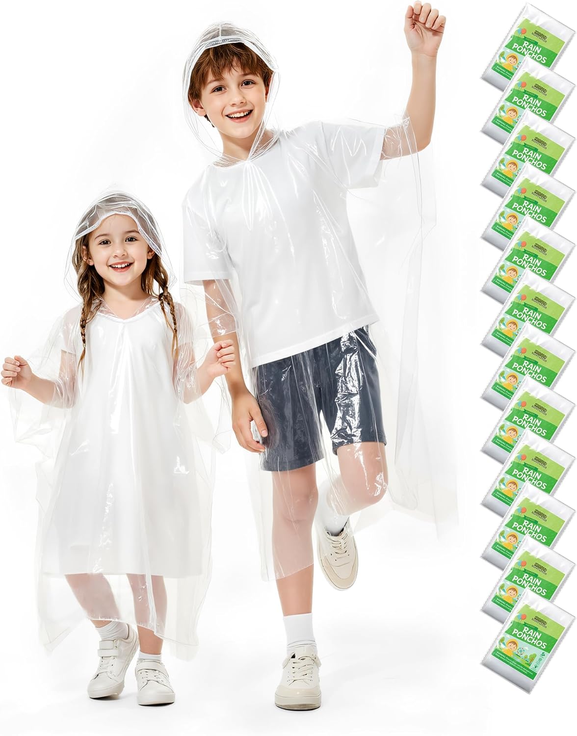 Hitituto Rain Ponchos Family Pack Kids– 6/12/24 Pack Disposable Poncho with Hood, Clear & Assorted Colors, Home Survival Kits