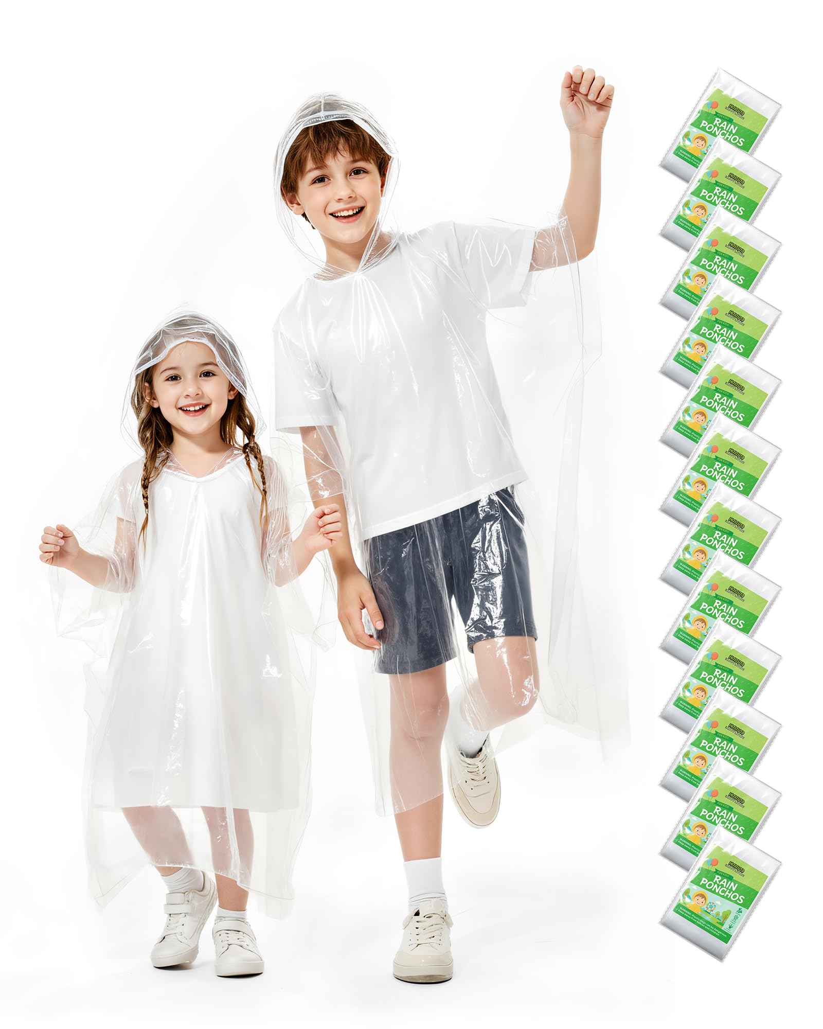 Hitituto Rain Ponchos Family Pack Kids– 6/12/24 Pack Disposable Poncho with Hood, Clear &amp; Assorted Colors, Home Survival Kits