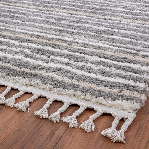 Miniatura 5 de LUXE WEAVERS Shaggy Collection 520 - Alfombra gris de 8 x 10 pulgadas, diseño de líneas Shagg