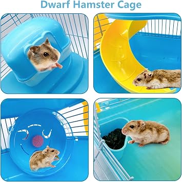 2-Tier Portable Dwarf Hamster Travel Carrier Small Animal Cage,Blue