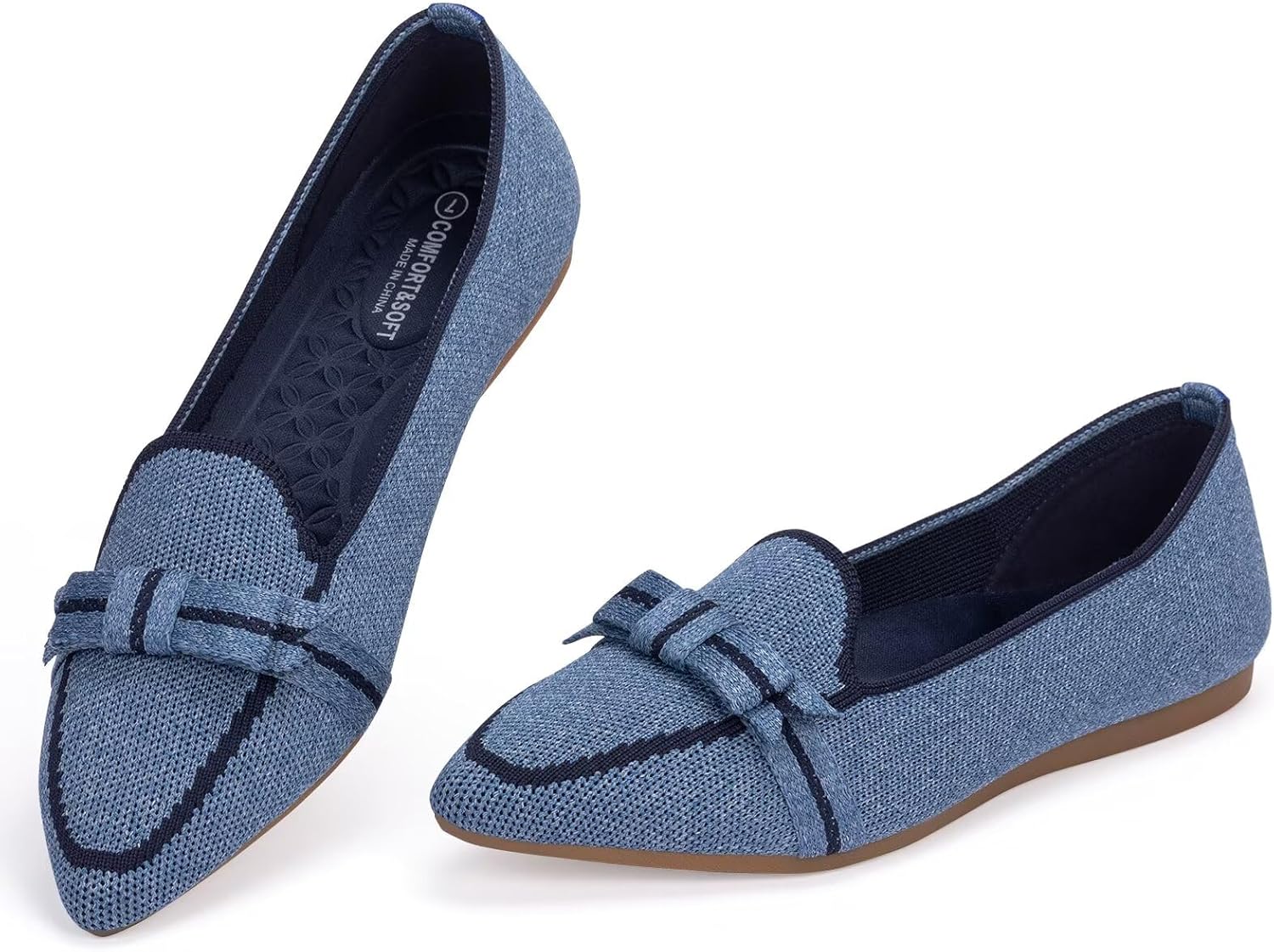 BEJINASH Women's Loafer Flats Casual Knit Fabric Lightweight Dressy Shoes Washable Elegant Pointed-Toe lace-up Bow Shoes Comfortable Ballet Shoes for Women Perfect for Daily