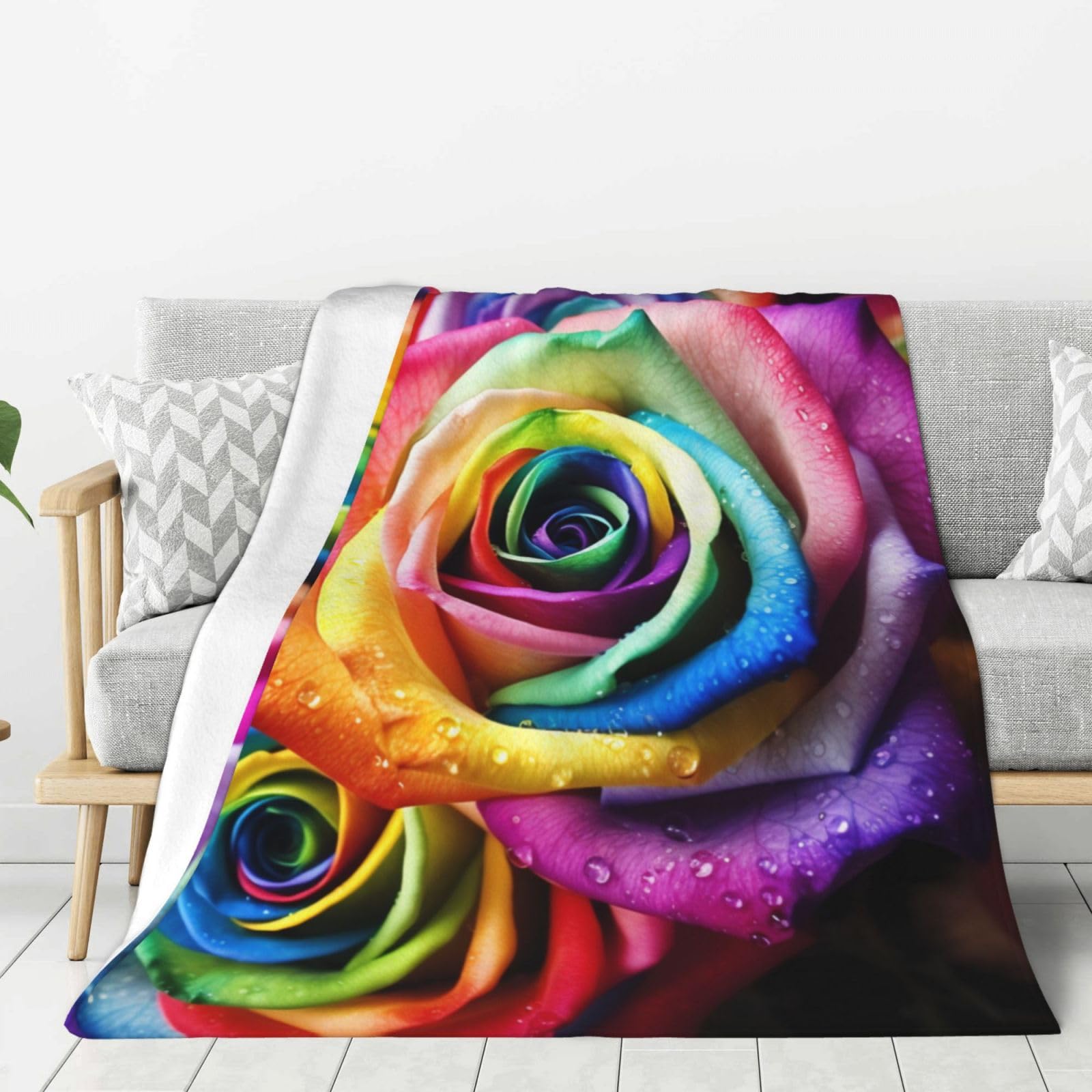 Couverture légère pour lit rose arc-en-ciel, plaid flanelle 152x127cm