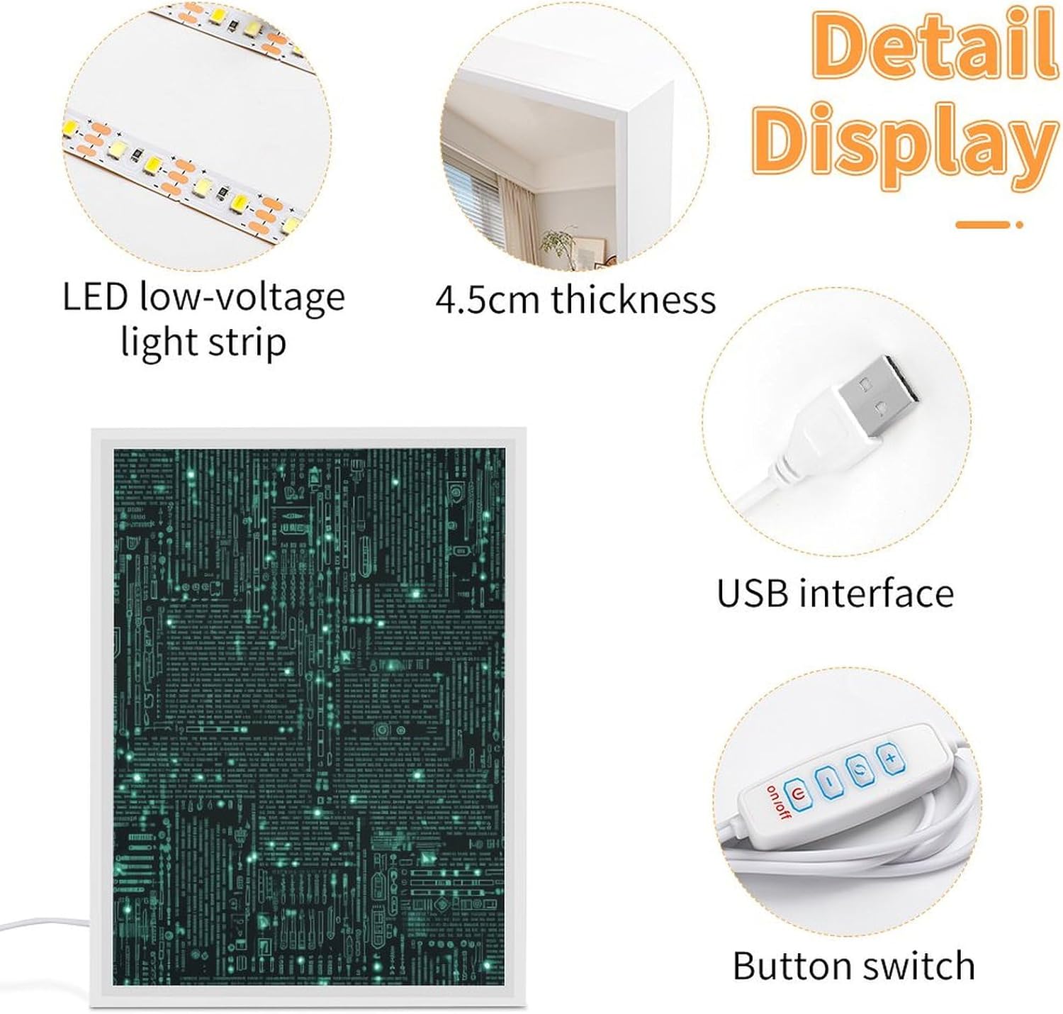 Night Light Hacker Nightlight for Adults LED Night Lamp Acrylic Plaque Night Light with Picture USB Rechargeable with Buttom Switch Mirror Lights for Bedroom
