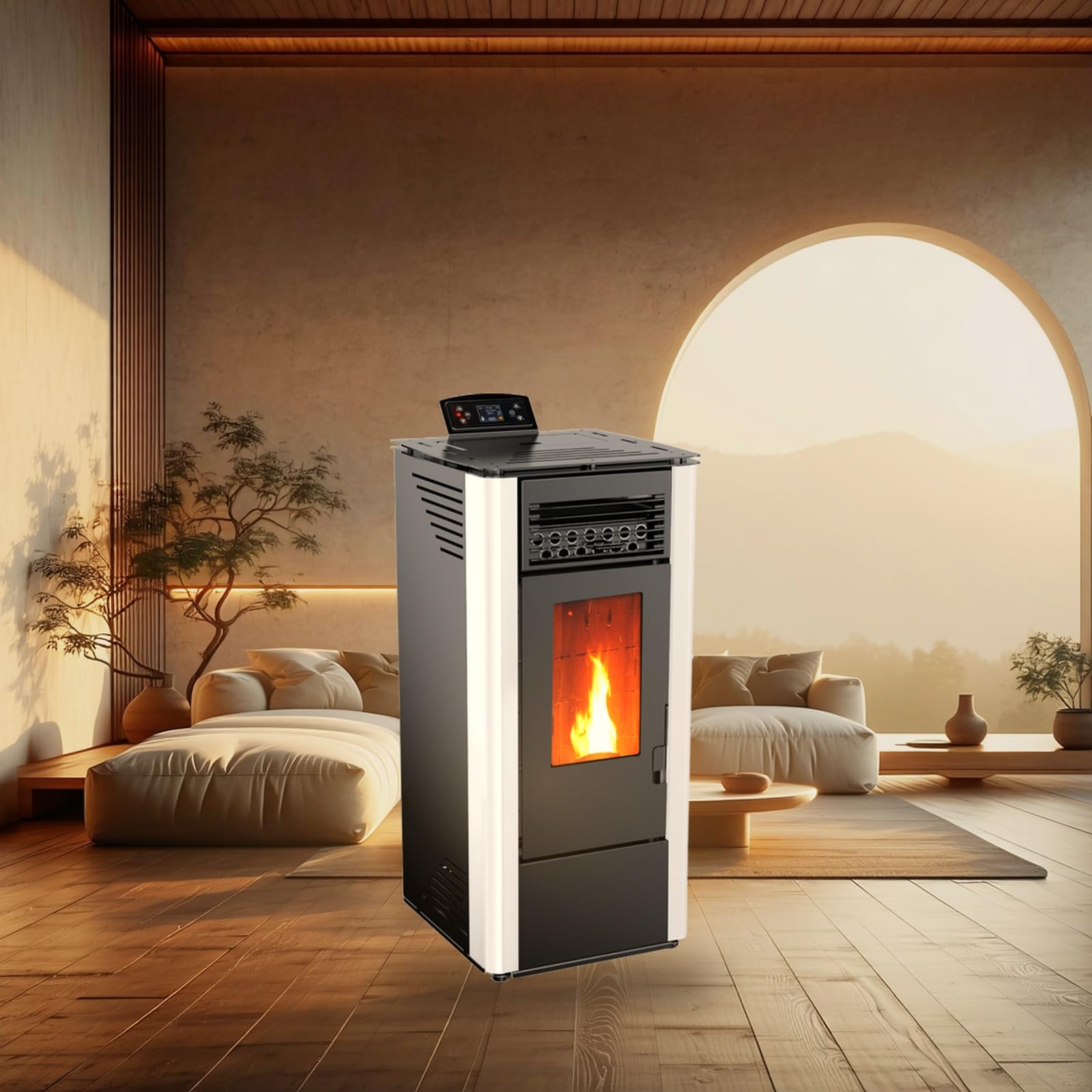 EIDER BIOMASA Estufa de Pellets KING 10 – 9,89 kW – Rendimiento 92% – Hasta 245 m³ – Tolva 15 kg – Programable WiFi – Encendido Rápido – Clase A+