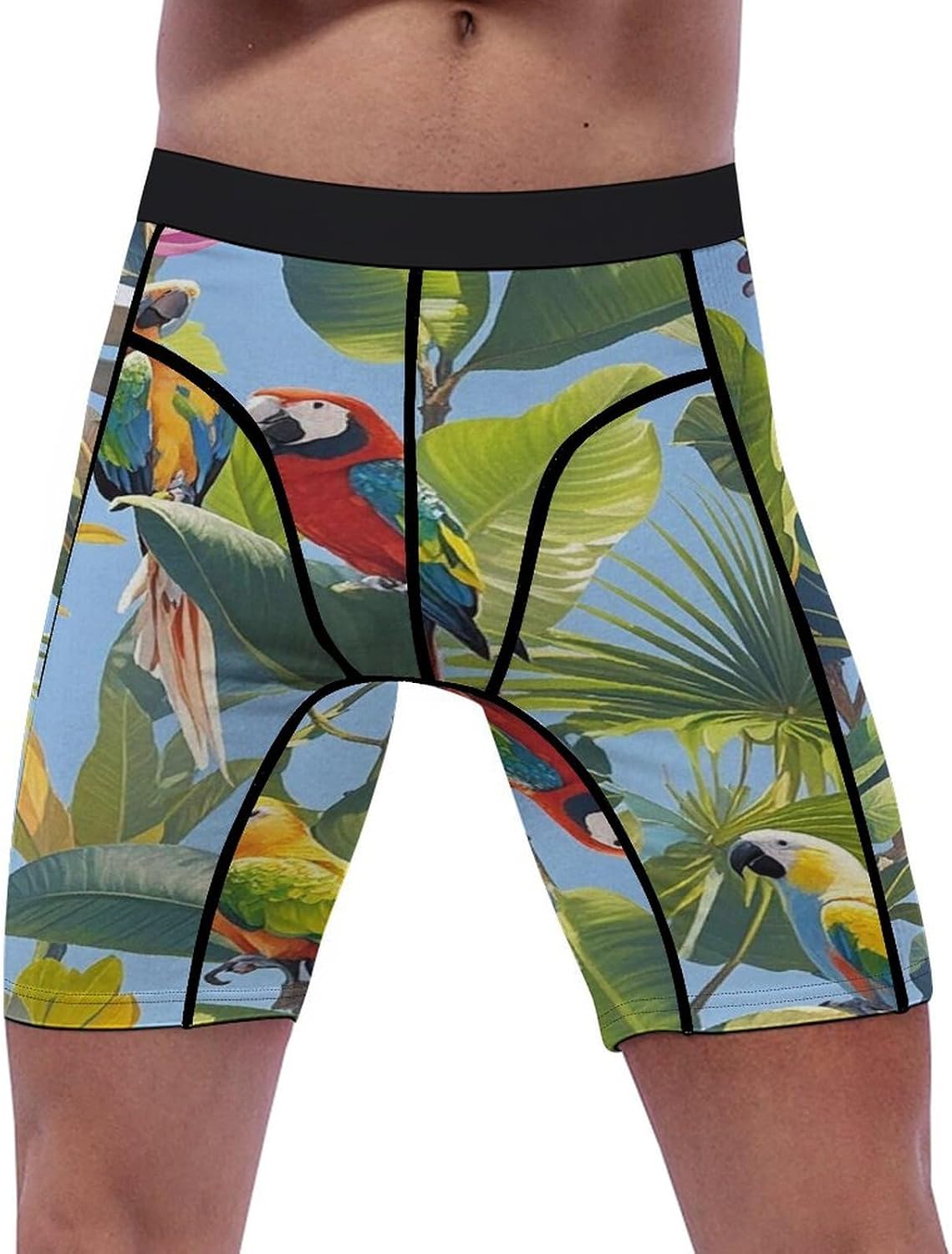 Tropical Plants and Parrots Compression Shorts Men Spandex Sport Shorts Workout Performance Baselayer Underwear