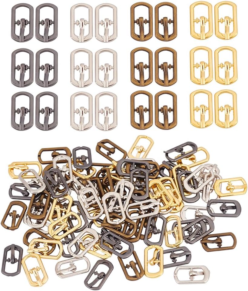 80 Pcs 4 Colors Alloy Mini Roller Buckles, Doll Mini Metal Buckles Single Prong Belt Buckle Square Center Bar Buckles for DIY Leather Craft Accessories