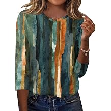 3/4 Sleeve Tops for Women Crew Neck Outfits Print Blouses Business Work T Shirts Classic Basic Tees Casual Tunic