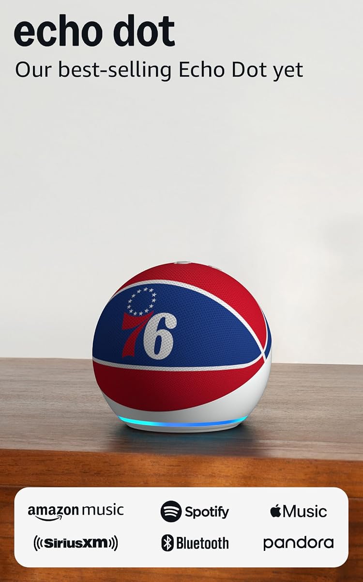 Amazon Echo Dot (newest model) | Officially Licensed NBA Limited-Edition | Philadelphia 76ers
