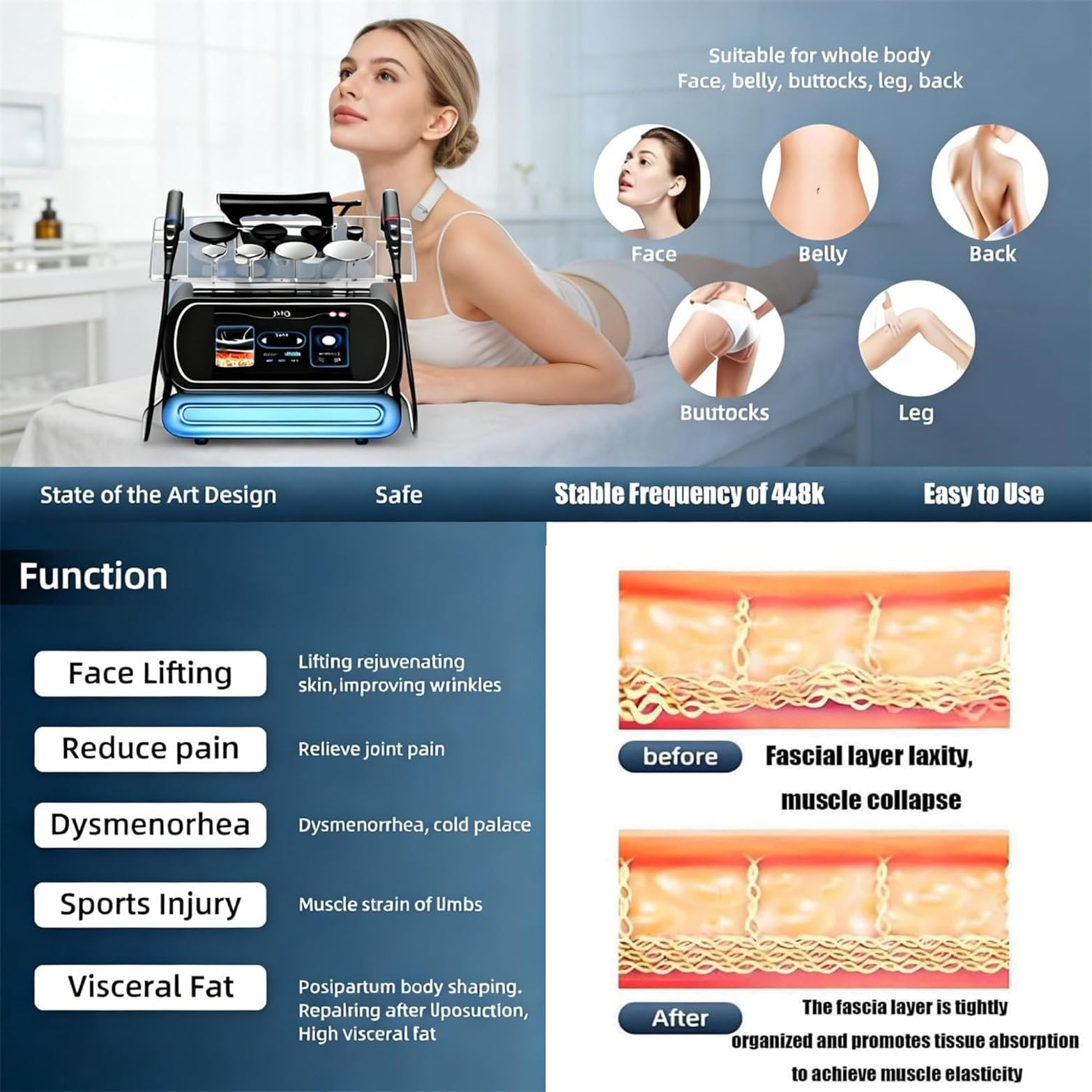Apparecchio per Diatermia Deep Care Therapy a 448Khz, Dispositivo per Fisioterapia Tecar, Diatermia per Terapia Corporea, Lifting E Rassodamento della Pelle, Sollievo dal Dolore Sollievo