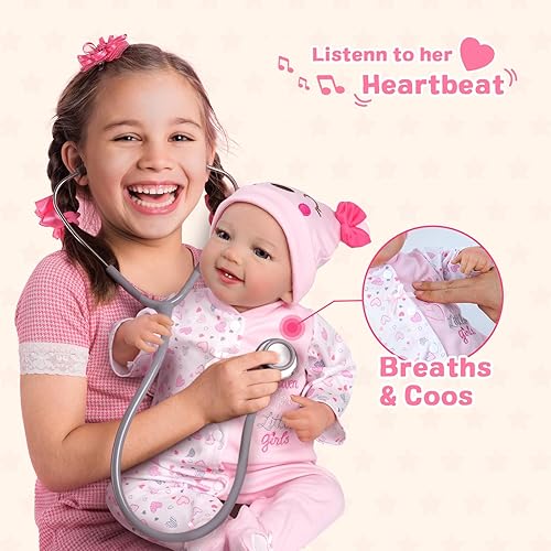Miniatura 4 de BABESIDE Muñecas de bebé Reborn con latido del corazón, coos y respiración  Leen, 20 pulgadas Sweet Smile Realistic-Muñecas de bebé recién nacido,