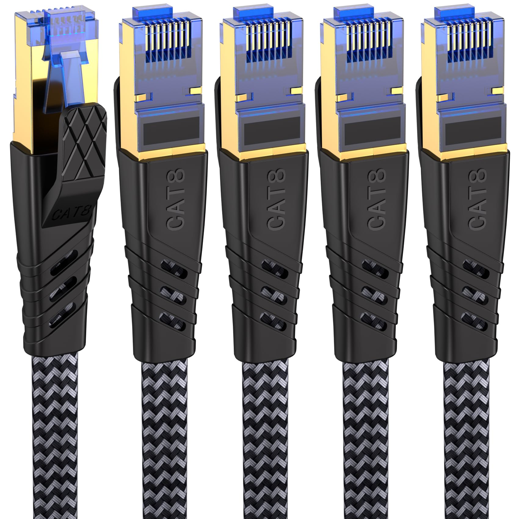 NORSHY Cat 8 LAN Kabel, 40Gbps Netzwerkkabel 2000MHz Gigabit Hochgeschwindigkeits Internetkabel, Flach S/FTP RJ45 Kabel Geflochtener Patchkabel für PS5/PS4, Switch,TV, PC, Modem, Router