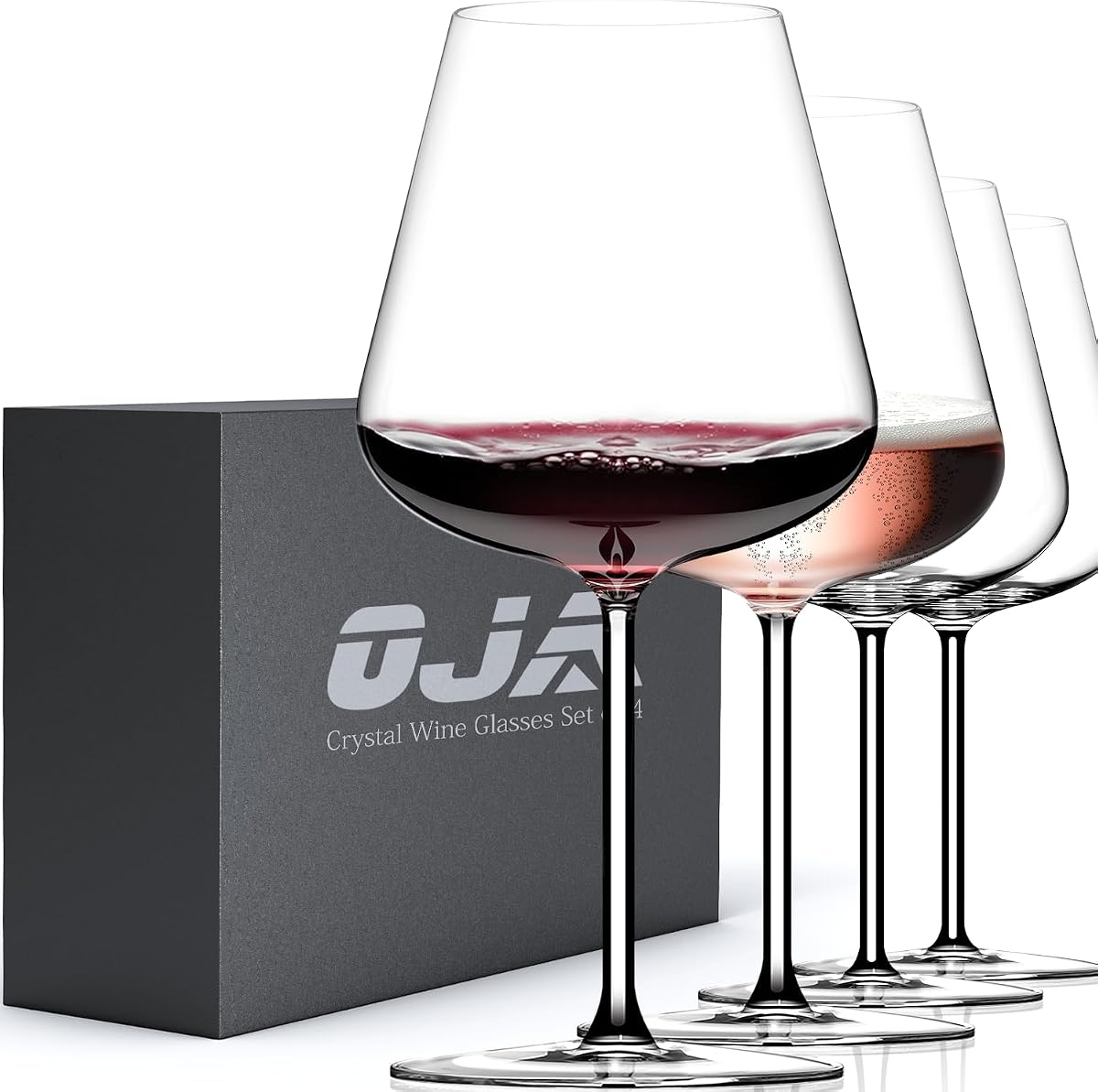 OJA Wine Glasses Set, Crystal Large Red Wine Glass Set of 4, 28 oz | Hand Blown, Clearer, Lighter for Tasting, Unique Gifts for Anniversary, Birthday, Wedding, Father's Day