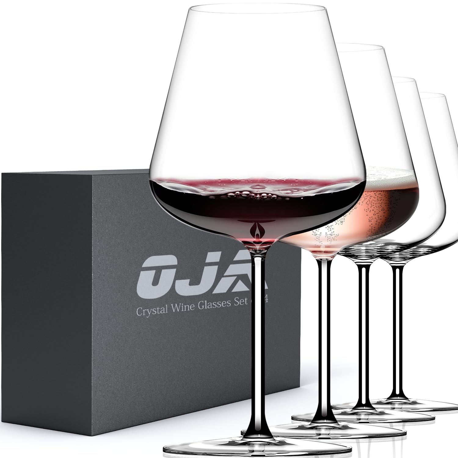 OJA Juego de copas de vino tinto de 4 a 28 onzas, copas de vino grandes sopladas a mano, más transparentes