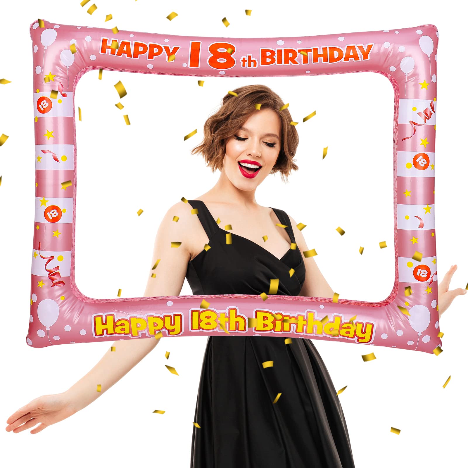 Aufblasbarer Fotorahmen „18“ Black Gold – Ca. 88x65 Cm, Für Geburtstagsparty, Fotobox