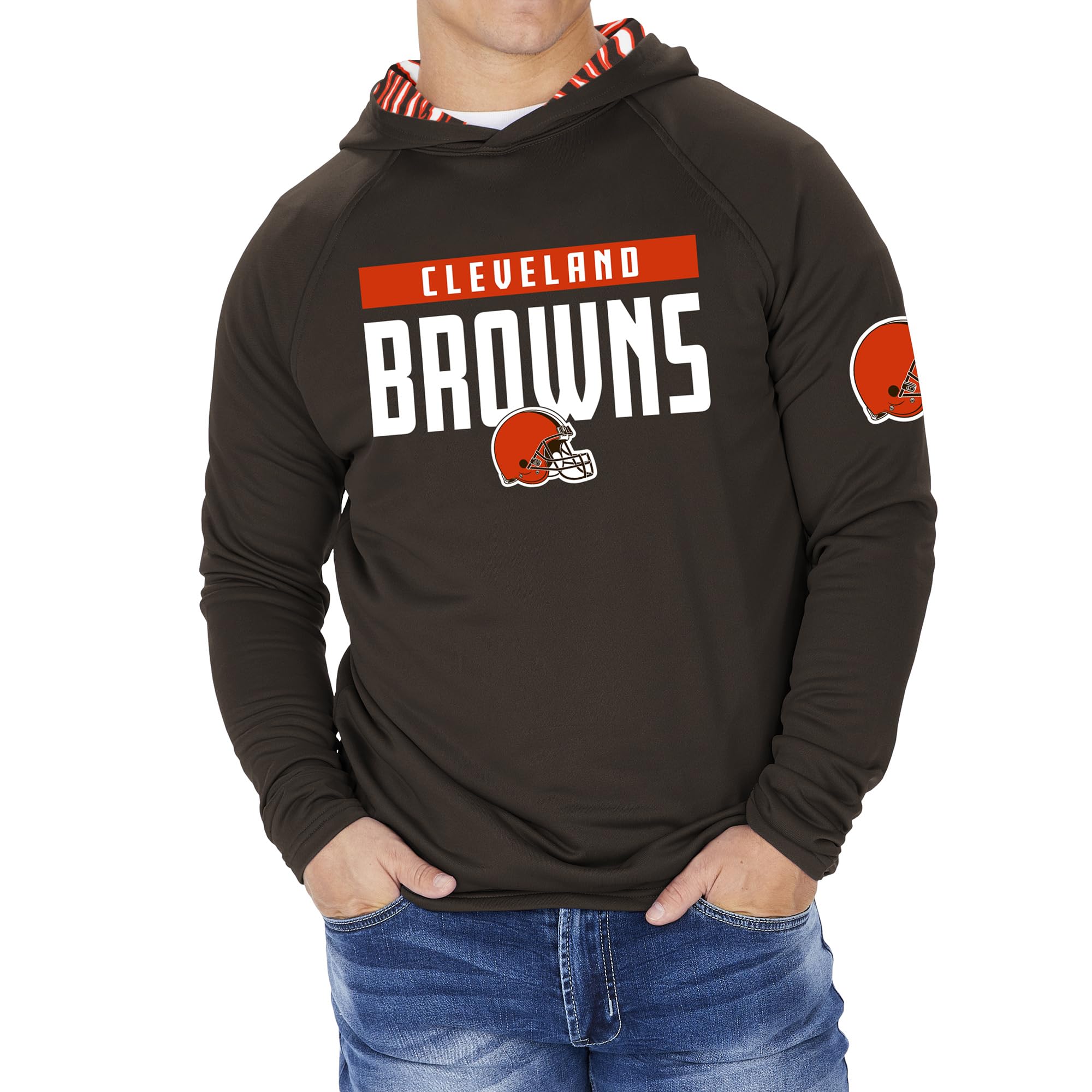 Zubaz NFL Football Men's Solid Team Hoodie with Camo Lined Hood and Sleeve Graphic — view 9