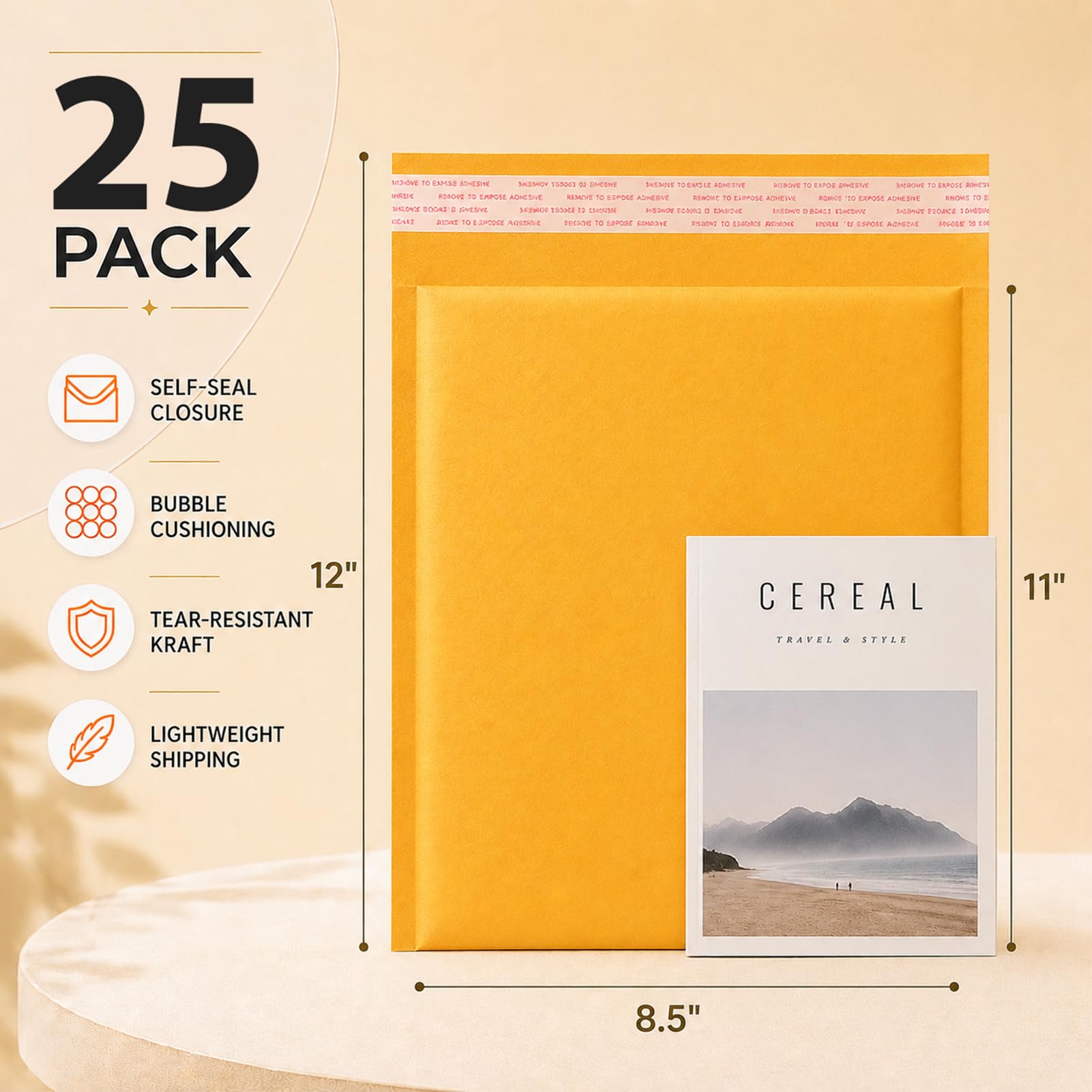 Switory 25 pezzi 21,6cmx32cm Kraft Bubble Mailer Buste imbottite autosigillanti per imballaggio oro