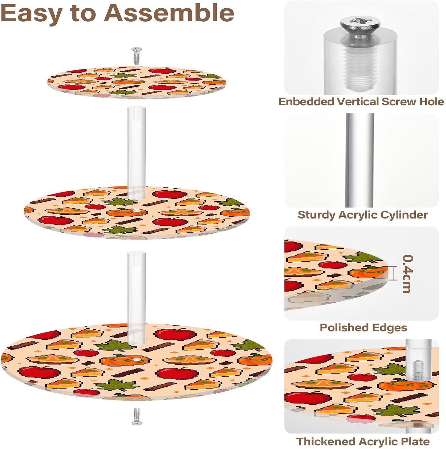 Pumpkin Pie Pumpkin Apple 3 Tier Acrylic Cupcake Stand, Cupcake Stand for 34 Cupcakes for Weddings, Christmas,Holidays,Parties,Birthday,Printed Cupcake Tower 23300187