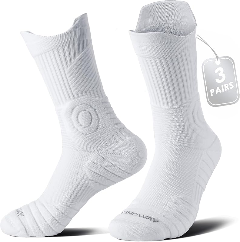 Compression Running Socks 3 Pairs, Anti-Blister Crew Socks All Day Dry Athletic Socks for Men and Women