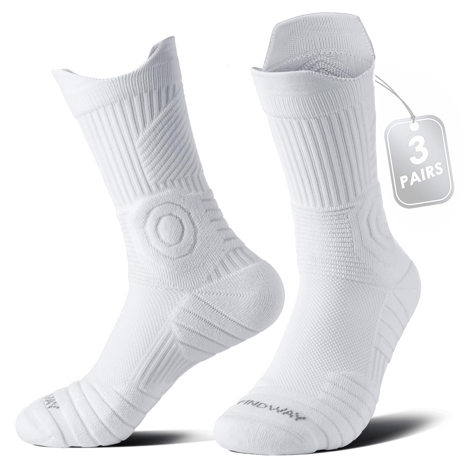 Findway 3 Paar Kompressions Laufsocken Herren Damen Moisture Wicking Anti-Blasen-socken Sportsocken mit TAB-Design für Basketball Wandern Laufe