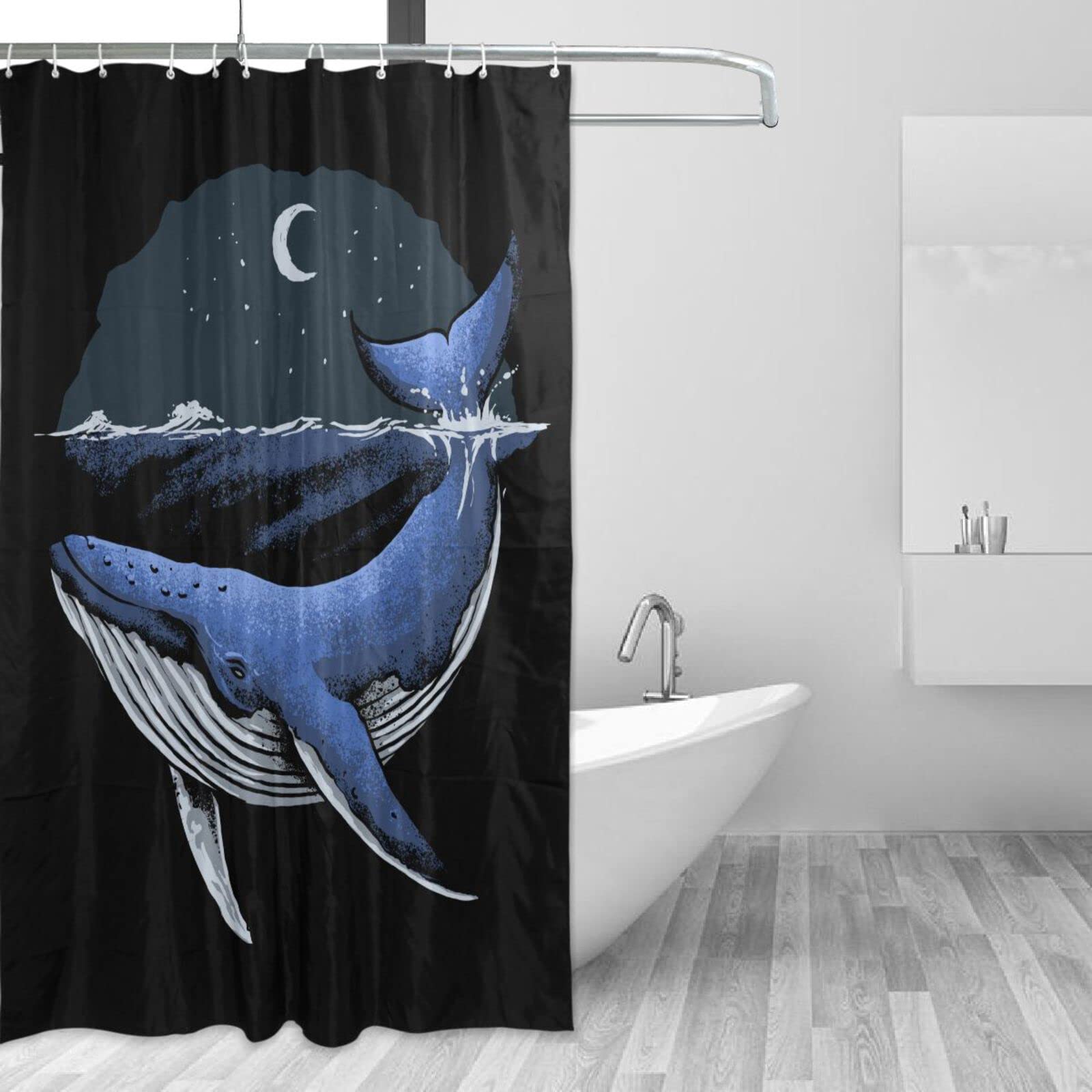 Tenda da doccia a coda di balena marina, decorazione per bagno, in tessuto impermeabile, con ganci, 152 x 183 cm