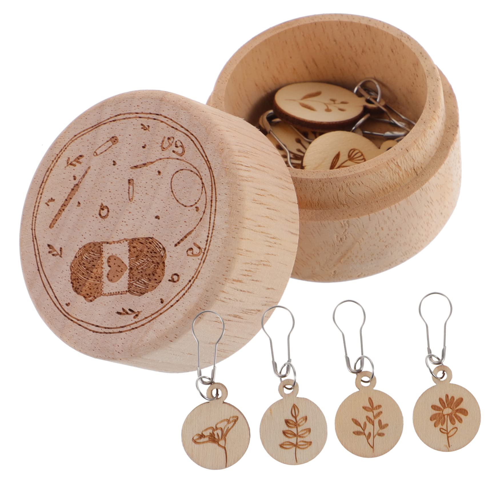 STOBOK 4juegos Marcadores De Costura De Madera Para Tejer Marcadores Redondos Extraíbles Caja De Almacenamiento Accesorios De Ganchillo Para Principiantes y Proyectos De Manualidades