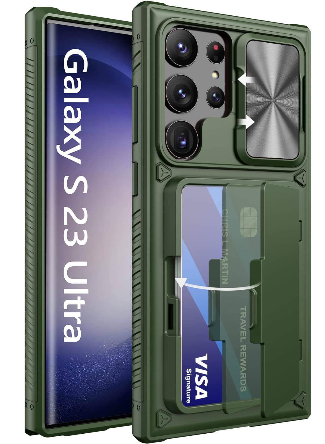 Vihibii for Samsung Galaxy S23 Ultra Case Wallet with Card Holder, Green