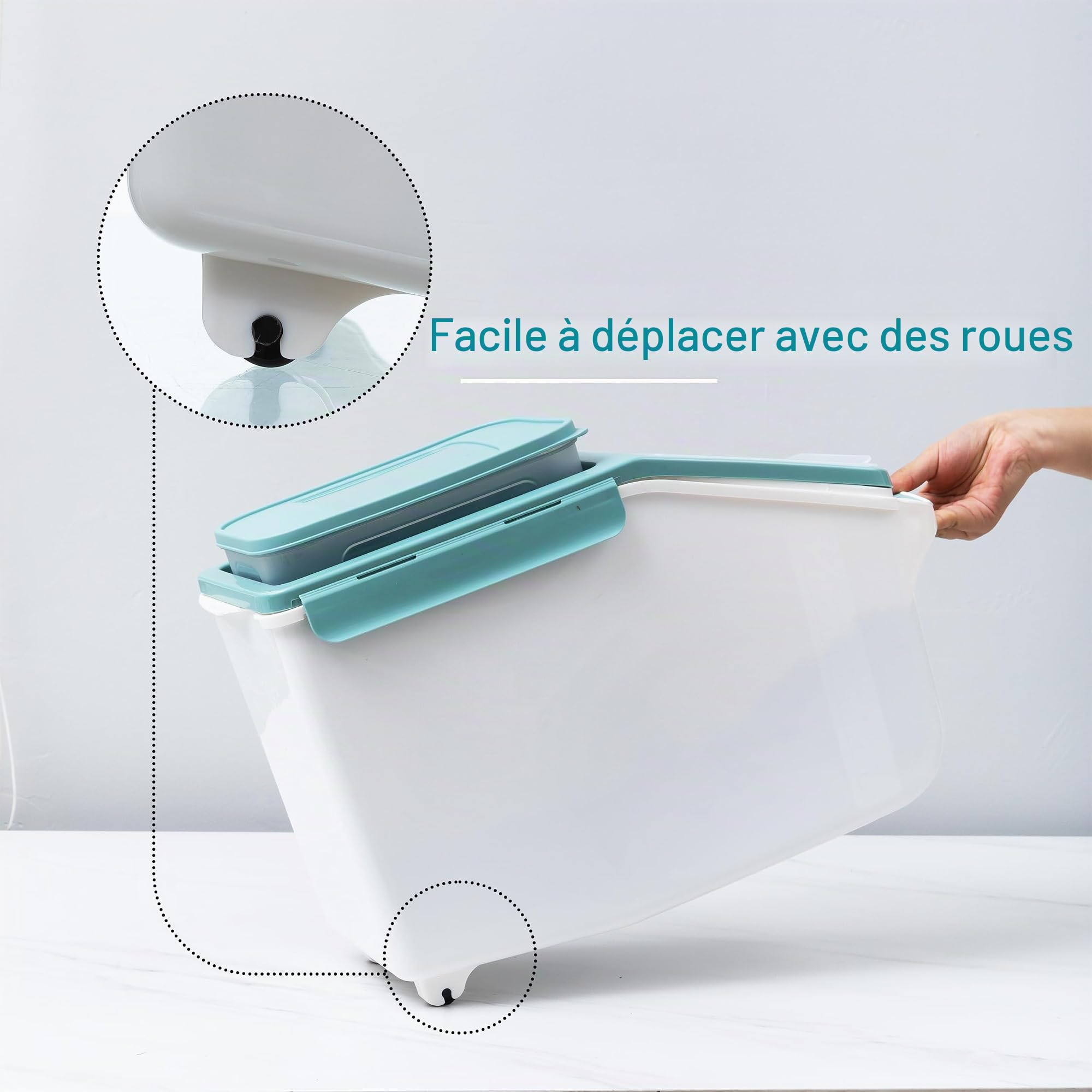 Citylife 12L Conteneur Croquettes Chien avec roulettes, boite croquette chat avec 1.8L boîte hermétique et Tasse, pour le stockage de croquettes nourriture, grains de café, farine d'avoine, céréales
