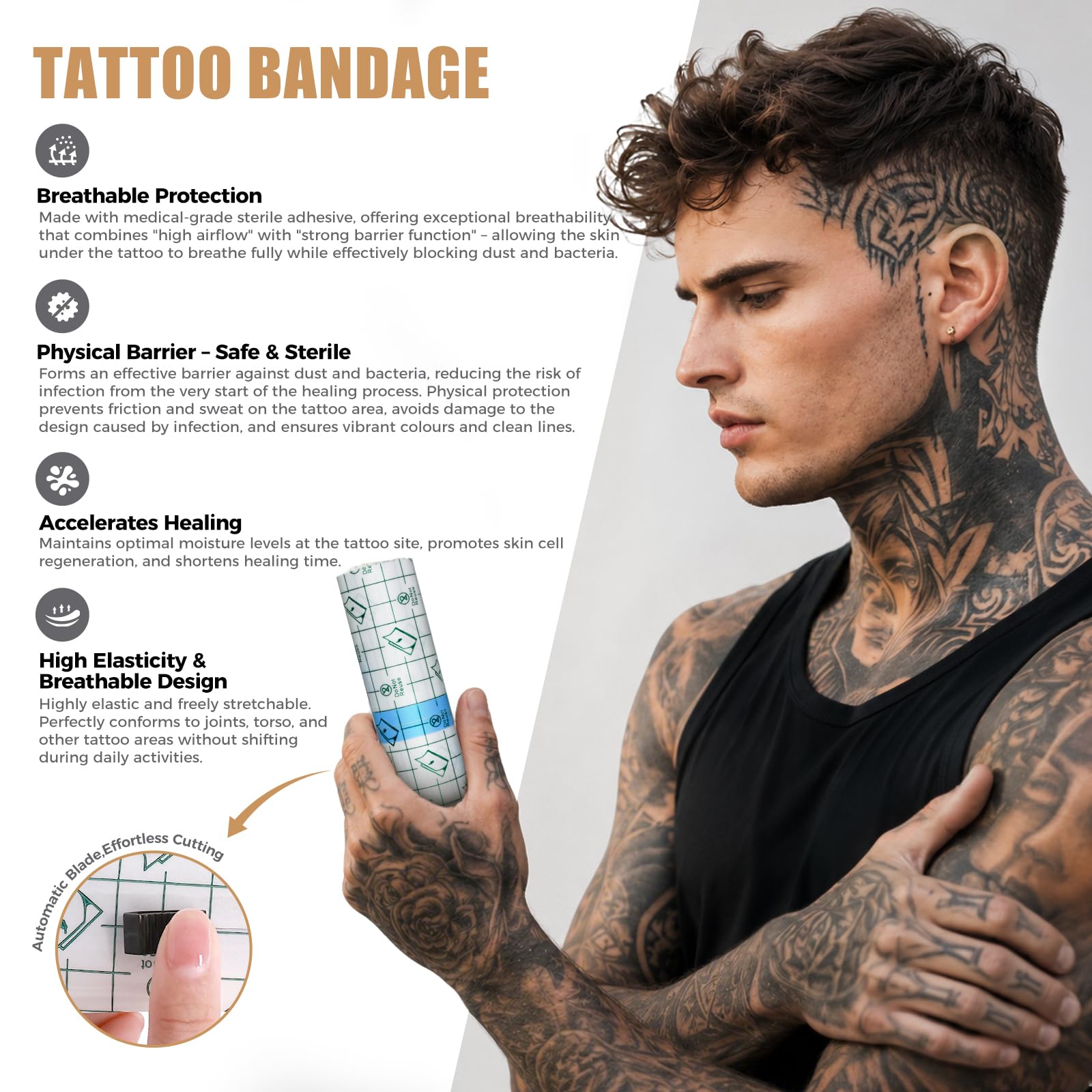 4 in 1 Kit di cura tatuaggio professionale tatuaggio aftercare | Morbido e lenitivo, crema riparatrice, gel lenitivo, schiuma detergente e fascia di protezione, per tatuaggio fresco e antico