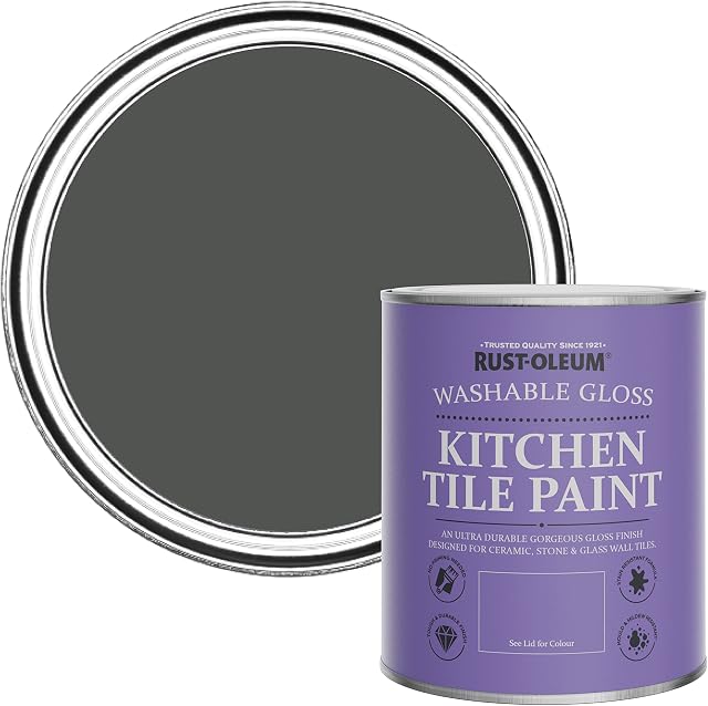 Rust-Oleum Grey Water-Resistant Kitchen Tile Paint in Gloss Finish - Graphite 750ml