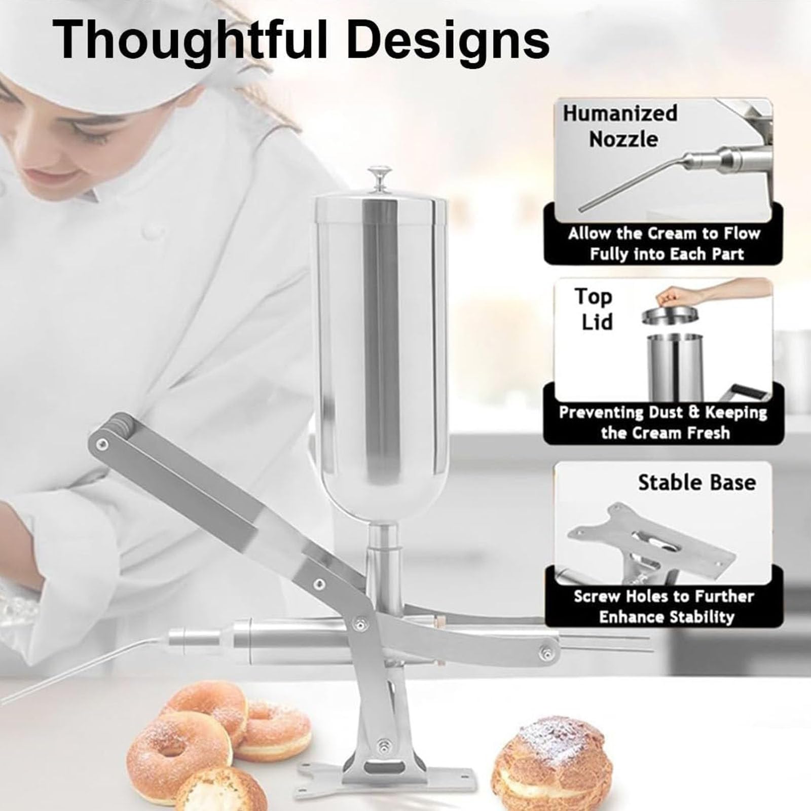 Máquina de churro manual de 5 litros, inyector de postre de acero inoxidable para crema, mermelada, chocolate con 4 boquillas, equipo comercial de panadería para churros, eclairs, donas