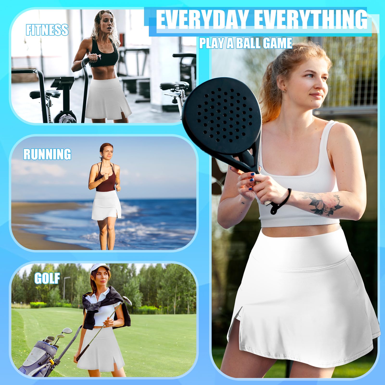 Damen Tennisrock Mit Hose Mädchen Hohe Taille Saumschlitz A-Linie Sportrock for Tennis Golf Freizeitbekleidung