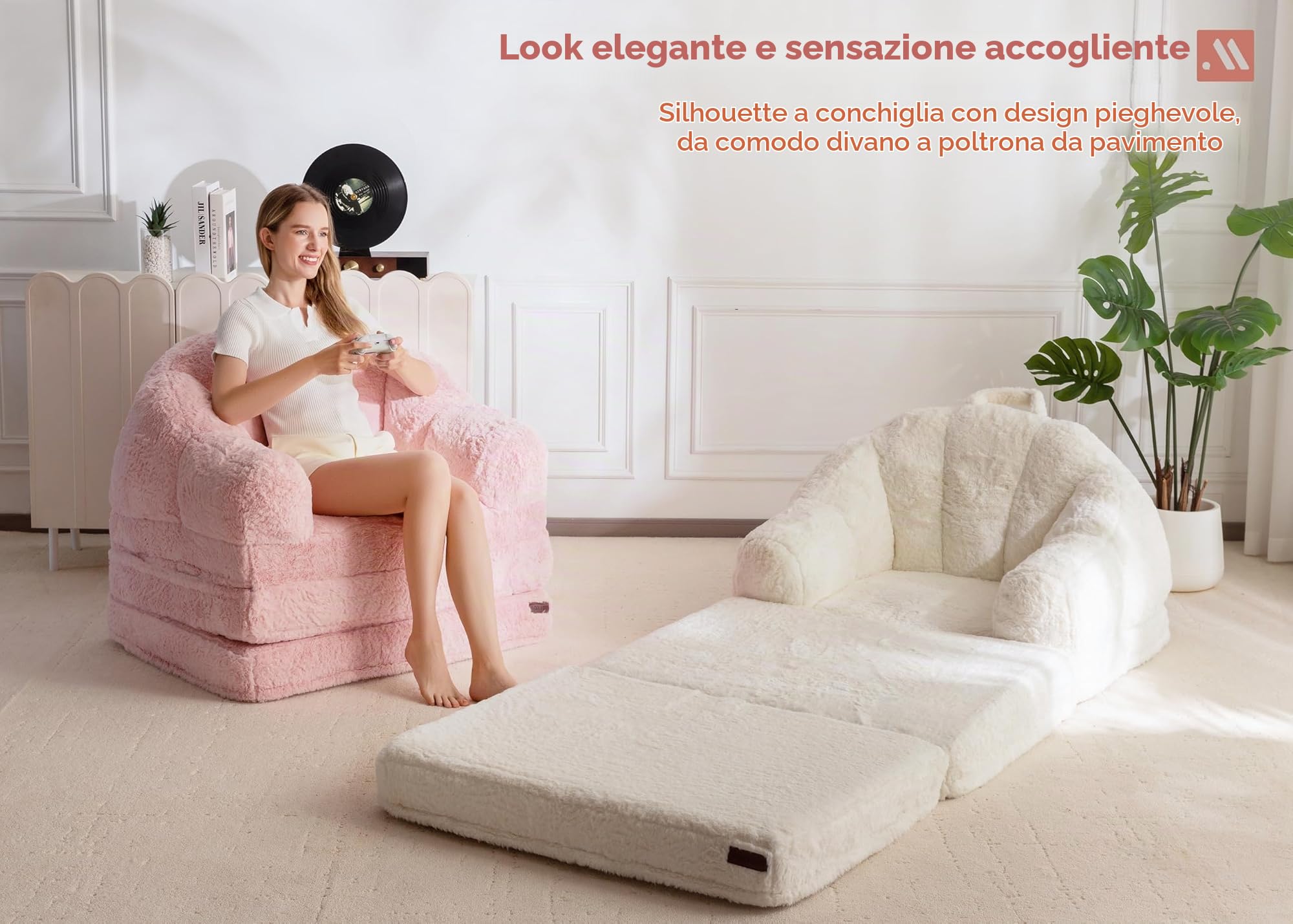 MAXYOYO Divano Letto Pieghevole, Comodo Tessuto in Pelliccia Sintetica, Divano Trasformabile con Maniglia, Poltrona a Sacco Singola per Adulti, Poltrona Letto per Soggiorno e Camera da Letto