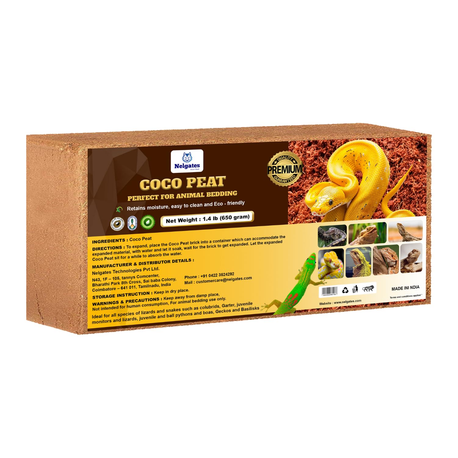 Nelgates Reptile Bedding 650g Organic Coco peat Block for Snake Habitat, Ball Python Terrarium, Turtle Tanks, Enclosure-image-3