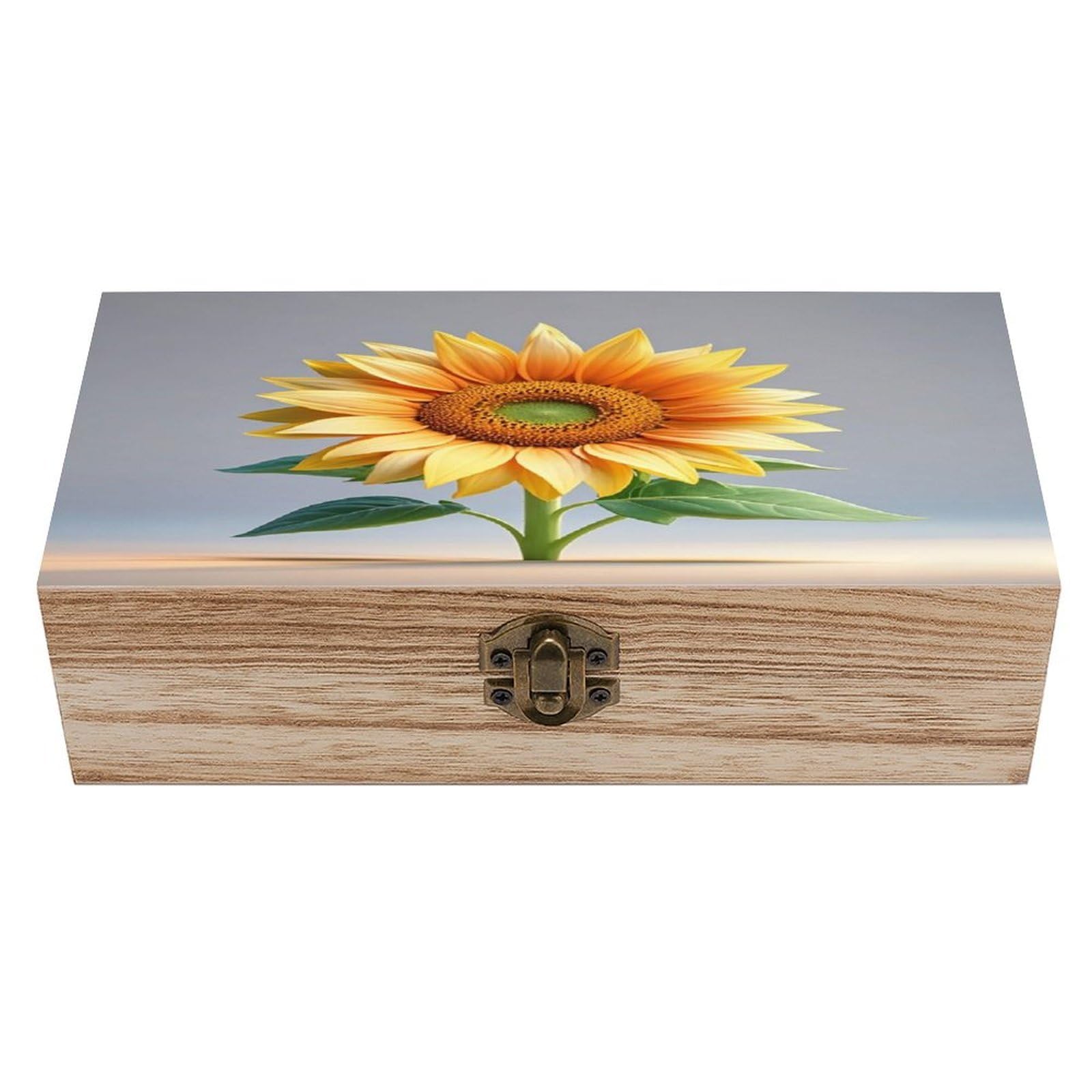 FekiLoot Big Sunflower on Background Wooden Storage Box Exquisite Wood Keepsake Box Vintage Wooden Gift Jewelry Case for Crafts And Photo Storage Boxes