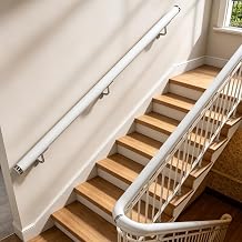 White Wood Handrail,Round Stair Hand Rail,Wall Mounted Staircase Balustrade,Non-Slip Outdoor Safety Grab Bar for Younger/Elder/Disabled