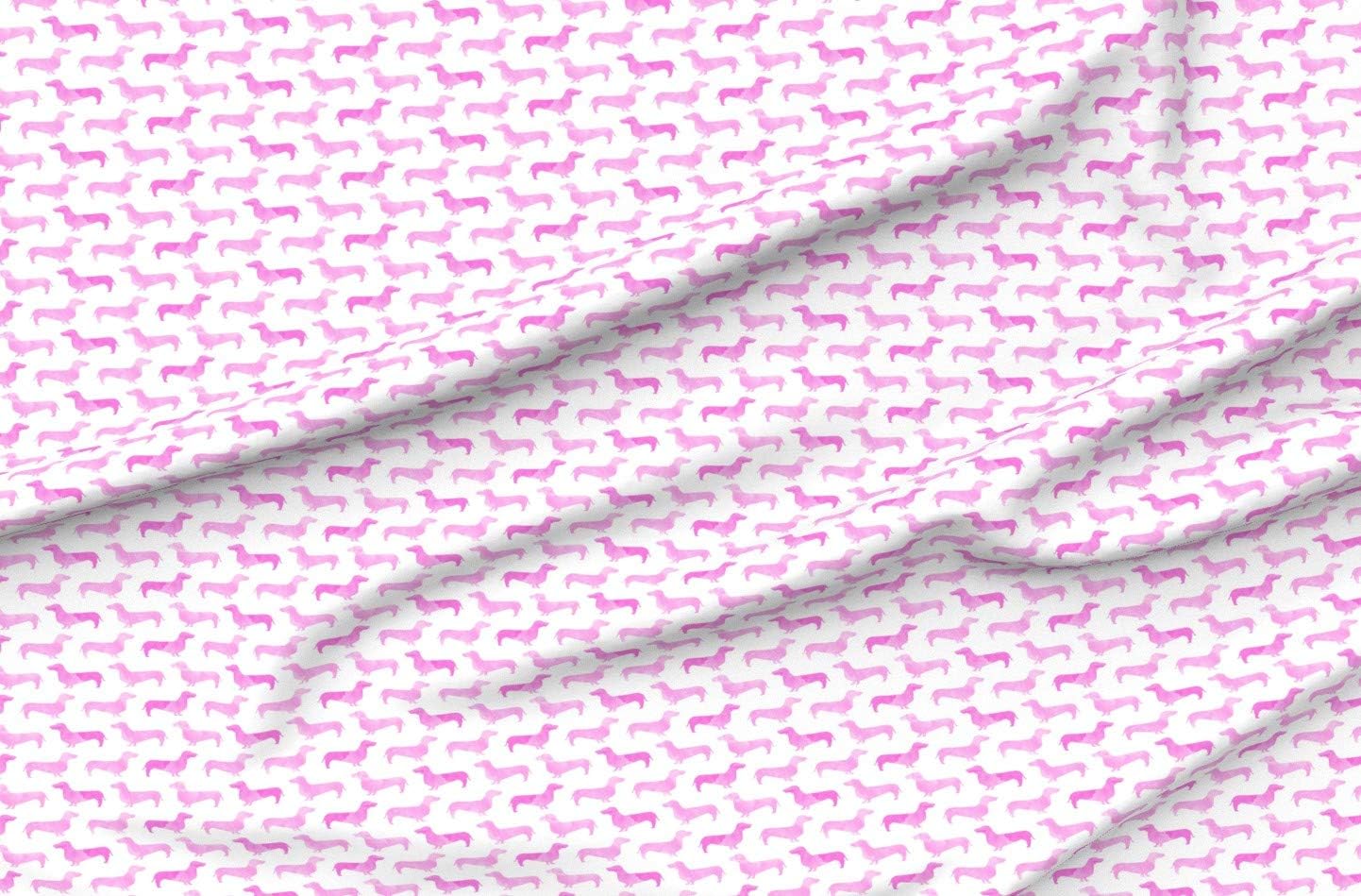 Spoonflower Fabric - Watercolor Dachshunds Pink Girls Nursery Cute Dog Wiener Weener Dogs Printed on Minky Fabric by The Yard - Sewing Baby Blankets Quilt Backing Plush