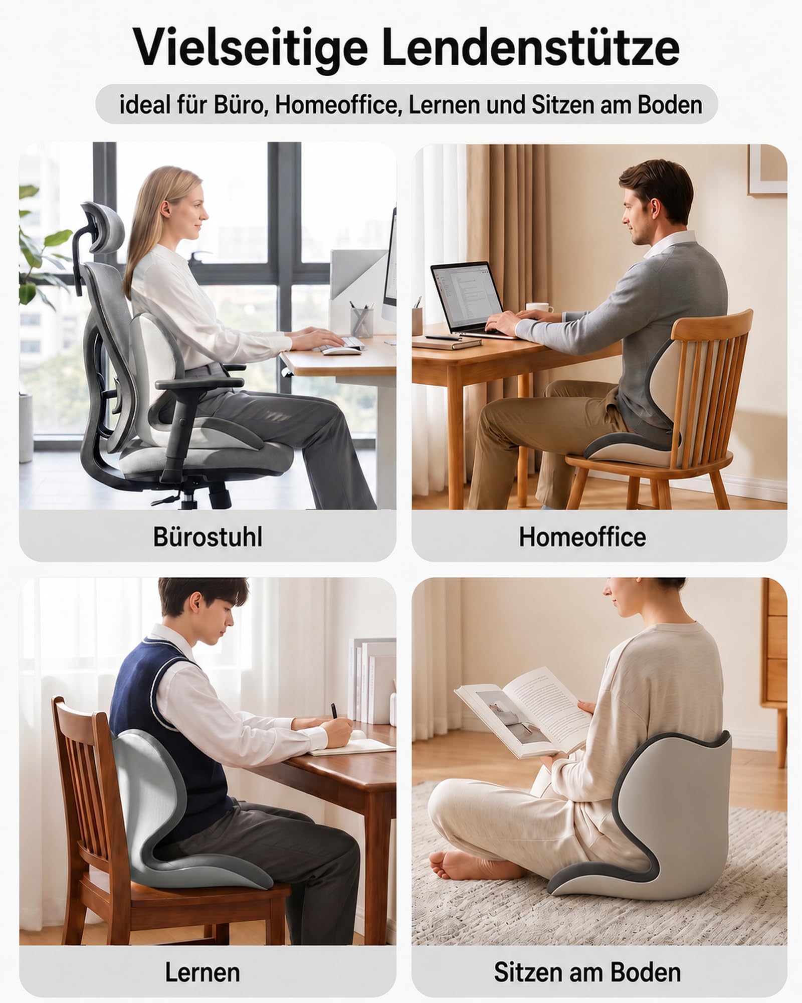 Ergonomisches Sitzkissen mit Rückenlehne für Stühle, Premium-Memory-Foam mit Rücken- & Beckenstütze, Haltungskissen für Homeoffice und langes Sitzen
