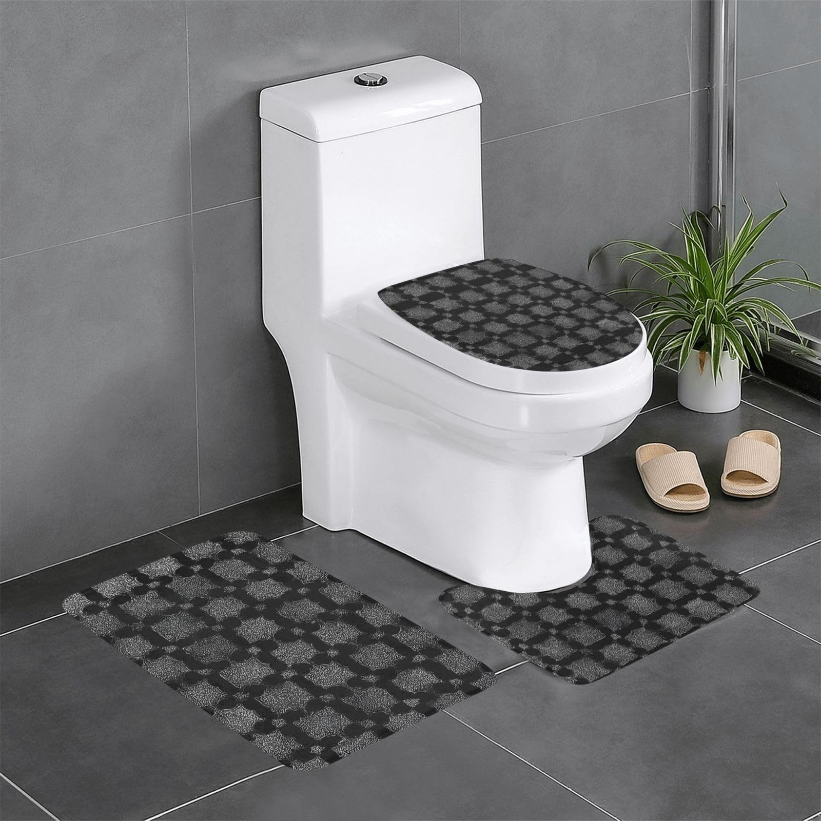 Tapis de bain anti-glisse fini les sols mouillés avec ce lot de 3 pied-de-poule noir
